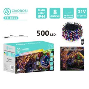 Stringa 500 Led 35mt Multicolor Con 8 Giochi di Luci IP44